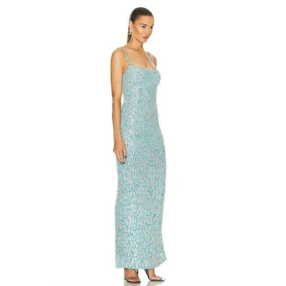 Rachel Gilbert Tilly Gown Blue Crystal Feather